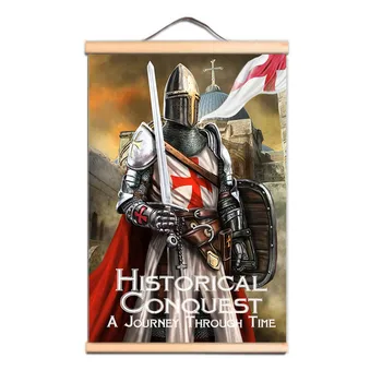 Ретро арт плакат Knights Templar, стенни графика за фризьорски салон - Платно с превъртане 