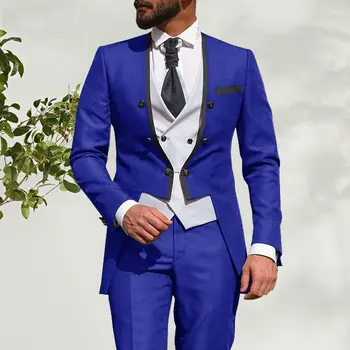 Сватбен костюм за мъже, изработена по поръчка в 2023 г., сутринта фрак, за да си официална вечеря, мъжки оборудвана костюм от 3 теми, Царски син смокинг за булката, младоженеца