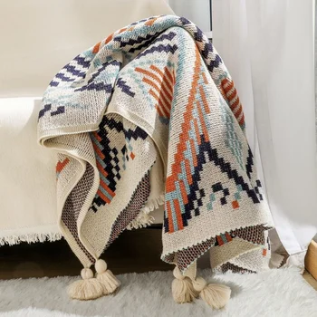 Скандинавски вязаное одеяло, богемное коварен стеганое одеяло, покривка за дома, хотела, шалтета за легла, пътуване със самолет