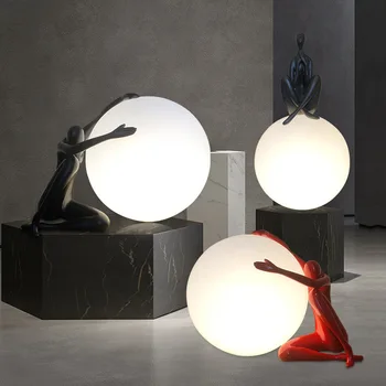 Скандинавски кръгла топка, гуманоидная Луната, настолна лампа Балон-топка, настолна лампа за дневна, спалня, дизайнерска настолна лампа