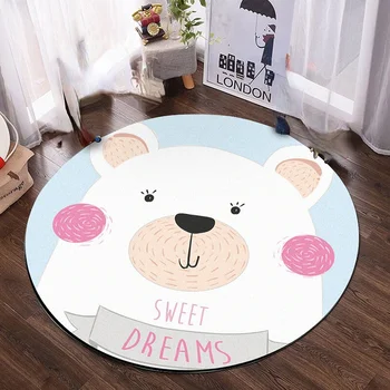 Сладък детски кръгъл килим с изображение на животно, Мечка и делфините, детско игралното одеяло, модерни къси килими за спални, килим за хол