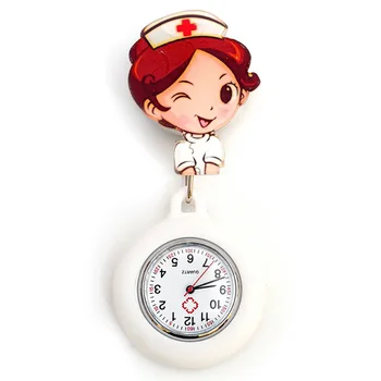 Сонда за икони медицински сестри с часове, Скъпа мультяшная Прибиращ макара за икони Форма на медицински сестри Отличителни джобни часовници Болнични аксесоари