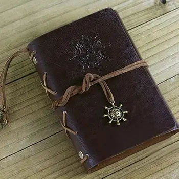 Списание от изкуствена кожа на волана в ретро стил, чист пътен дневник, бележник с отрывными листа формат А5
