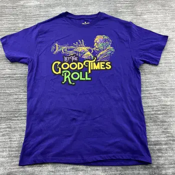 Тениска Mardi Gras Размер L за възрастни Let The Good Times Roll New Orleans Jazz Лилаво
