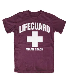 Тениска Спасител на Miami Beach БУРГУНДИЯ цвят Дейвид Хаселхоф Miami Florida 