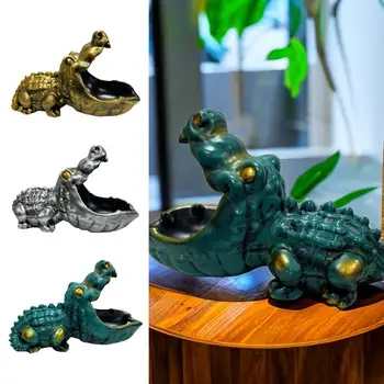 Фигурка на крокодил, държач за ключове от декоративна смола, креативна скулптура на морското животно, с широка уста е за декор на масата в хола