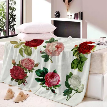 Фланелевое одеяло с изображение на рози и Семки, Меко и Приятно Леко Топло за всекидневната, Разтегателен диван, Подаръци за деца и възрастни