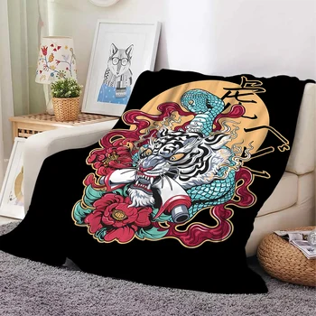 Фланелен одеяла с животни и тигър, Самурайская култура, Цвете одеяло с 3D-принтом, Офис сън, преносими одеяла за пътуване, Директна доставка