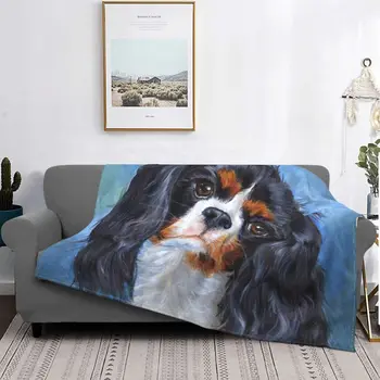 Флисовое одеало за домашни кучета Кавалер Кинг Чарлз Шпаньол, на топло фланелен одеяла с животни за спални, Офис покривала за мека мебел