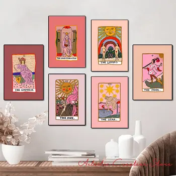 Художествен плакат Таро, Звезда, Абстрактна живопис върху платно, Щампи Императрица, влюбени, Жрици, Стенни пана, Обзавеждане за всекидневна в скандинавски стил