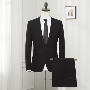 Черен мъжки костюм Lansboter, 2 броя, бизнес корейската версия, приталенное вечерна рокля, професионален сватбен костюм, палто, с панталони