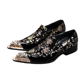 Batzuzhi Нов черен на цвят, със златни цветя, мъжки кожени обувки, мъжки oxfords ръчно изработени, за банкети и тържества, мъжете модельная обувки голям размер