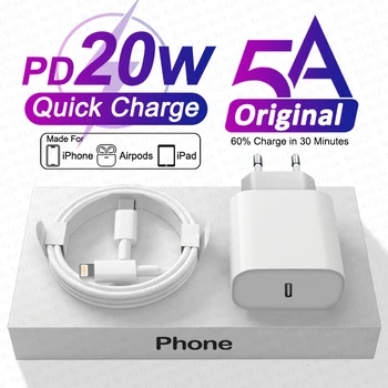 За Apple Оригинално Бързо Зарядно Устройство с мощност 20 W За iPhone 15 14 13 12 11 Pro Max Mini X XR XS Plus 8 Кабел за Бързо зареждане Type C Светкавица