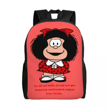 Раници Kawaii Mafalda за мъже и жени, Чанта за книги за студенти, подходящи за 15-инчов лаптоп, Чанти с анимационни герои Quino Argentina